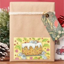Christmas Mice Carrying a Fruit Cake Dessert Rectangle Sticker
