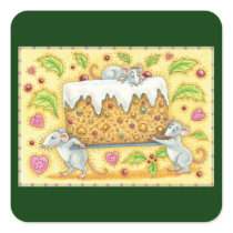 Christmas Mice Carrying a Fruit Cake Dessert Stickers