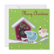 Christmas mistletoe birds dinner party inviation invitation