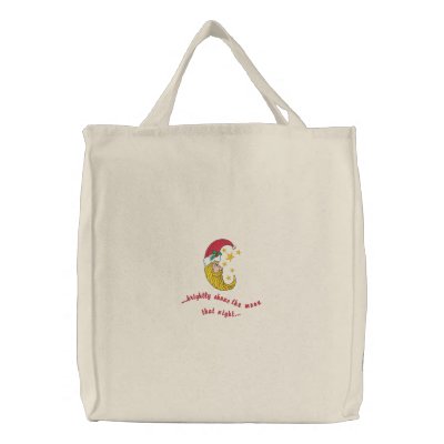 Christmas Moon Embroidered Tote Bag by Stitchbaby