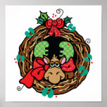 christmas moose wreath design posters