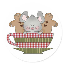 christmas mouse and gingerbread cup round sticker
