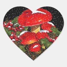 Christmas Mushroom, Toadstools, Snow, Holly Heart Stickers