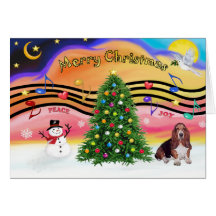 Christmas Music 2 - Basset Hound Card