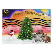 Christmas Music 2 - English Bulldogs (three) Cards