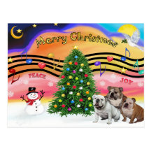 Christmas Music 2 - English Bulldogs (three) Postcard