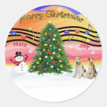 Christmas Music 2 - Fox Terriers (two Wire Haired) Round Stickers