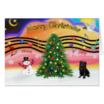Christmas Music 2 - Pug (black) Greeting Cards
