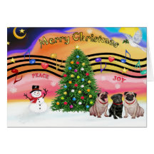 Christmas Music 2 - Pugs (three-2F-1B) Greeting Card