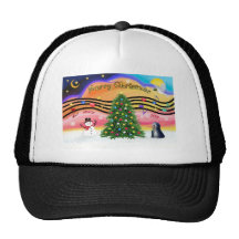 Christmas Music 2 - Tibetan Terrier (BW) Mesh Hat