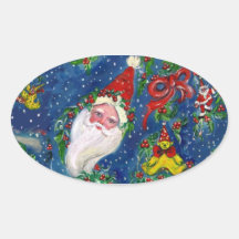 CHRISTMAS NIGHT / SANTA BUGLER OVAL STICKERS