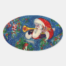 CHRISTMAS NIGHT / SANTA BUGLER OVAL STICKERS