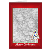 Christmas on Red (tall photo frame) Greeting Cards