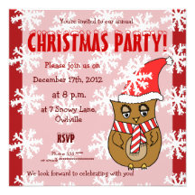 Christmas Party Personalized Invitation Cute Owl