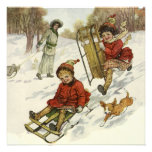 Christmas Party; Victorian Children Sledding Custom Invitations