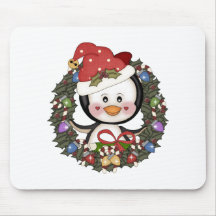 Christmas Penguin Holiday Wreath Mousepad