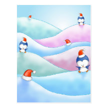 christmas penguin land post cards