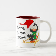 Christmas Penguin Skiing Snow Coffee Mug
