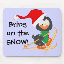Christmas Penguin Skiing Snow Mouse Pads