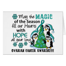 Christmas Penguins Ovarian Cancer Greeting Card