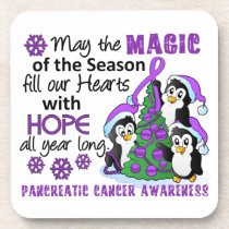 Christmas Penguins Pancreatic Cancer cork coasters