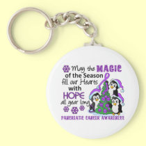 Christmas Penguins Pancreatic Cancer keychains