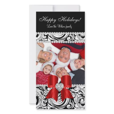 Christmas Photo Card Swirls Red Jewel Bow Black by BestCards