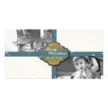 Christmas Photo Card - Teal & Gold Gift Seal Stars
