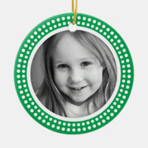 Christmas photo frame white dot snow border green christmas ornaments