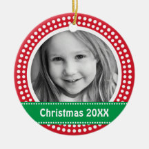 Christmas photo frame white dot snow border on red christmas ornament