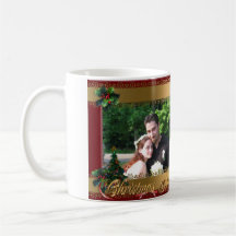 Christmas photo mug ribbons and holly