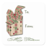 Christmas Pink Green Package With Ribbons Gift Tag Square Stickers