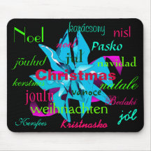 Christmas Poinsettia Light Blue Around The World Mouse Pads