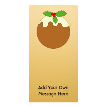 Christmas Pudding. Gold colour background. Photo Card Template