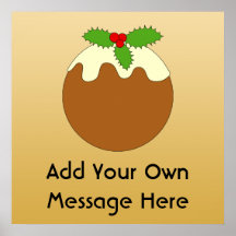 Christmas Pudding. Gold colour background. Poster