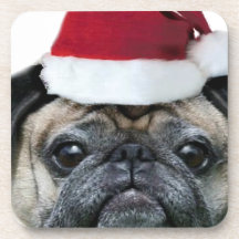 Christmas pug dog coaster