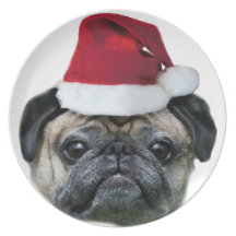 Christmas pug dog party plate