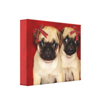 Christmas pug puppies gallery wrap canvas print