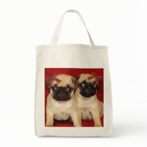 Christmas pug puppies tote bag