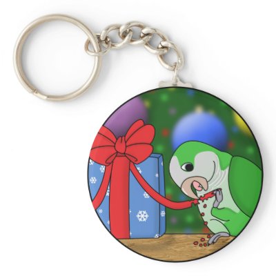 Christmas Quaker Parakeet Keychain by MenagerieMayhem
