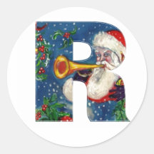 CHRISTMAS R LETTER / SANTA CLAUS BUGLER ROUND STICKERS
