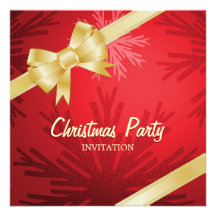 Christmas Red Golden Bow party invitation