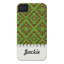 christmas red green diamond damask Case-Mate iPhone 4 cases