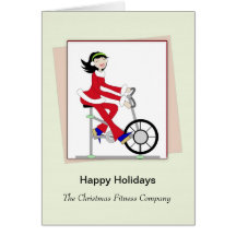 Christmas Retro Girl-Exercise Bike Greeting Card