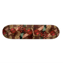Christmas ribbons with red ornaments, green ribbon custom skate board