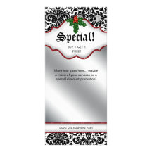 Christmas Salon Rack Card Damask Floral Red Silver