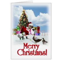 Christmas Santa Goose And Ducks Greeting Card