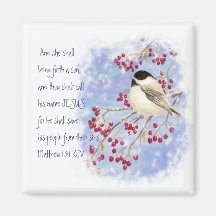 Christmas Scripture Chickadee Snowy Berry Refrigerator Magnet