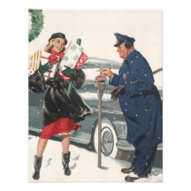 Christmas Shopping; Policeman Feeding the Metre Personalized Invitation