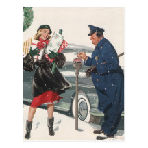 Christmas Shopping; Policeman Feeding the Metre Postcards
